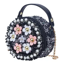 Детская мини-сумка на плечо для девочек, сумочка с искусственным жемчугом и цветами, подарки с цепочкой, Популярные
