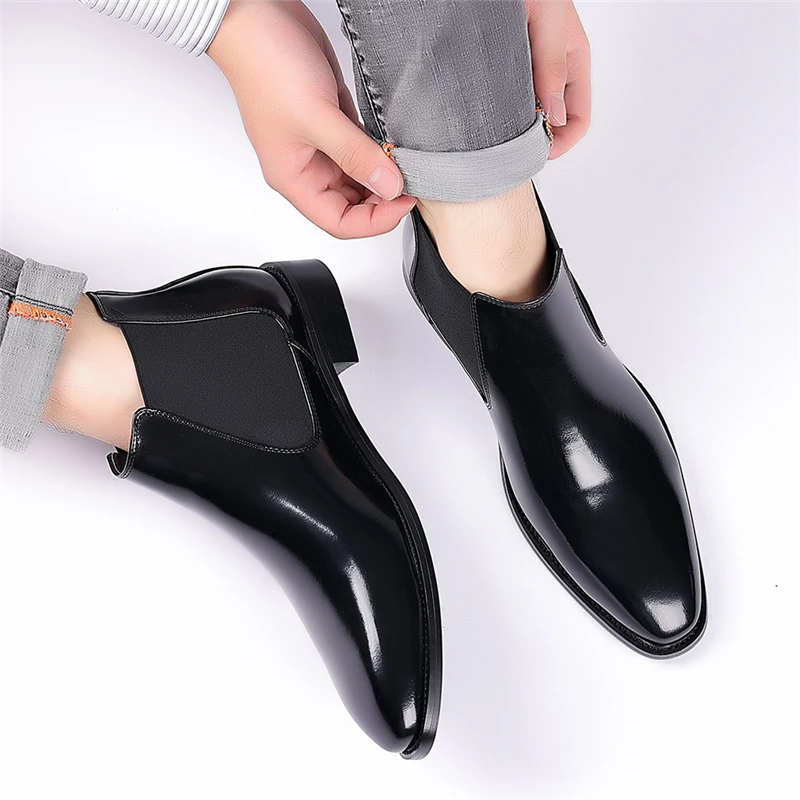 British Spring Autumn Casual Men Leather Shoes High Quality Vintage Business Tooling Ankle Boots Luxury Chelsea Boots Big Size