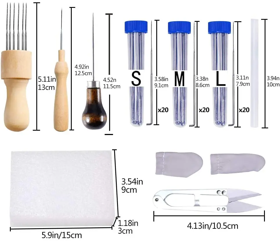 KAOBUY 70PCS Wool Felting Supplies, Needle Felting Kit with Needles, Foam Mat, Wooden Handle, For DIY Wool