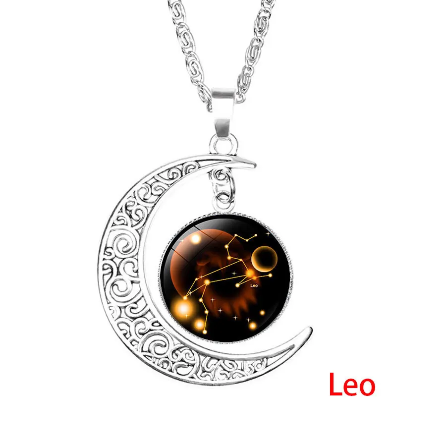 12 зодиакальное ожерелье с подвеской со знаком стеклянный кабошон двойная галактика Созвездие Астрология ожерелье для женщин и мужчин ювелирные изделия - Окраска металла: 5