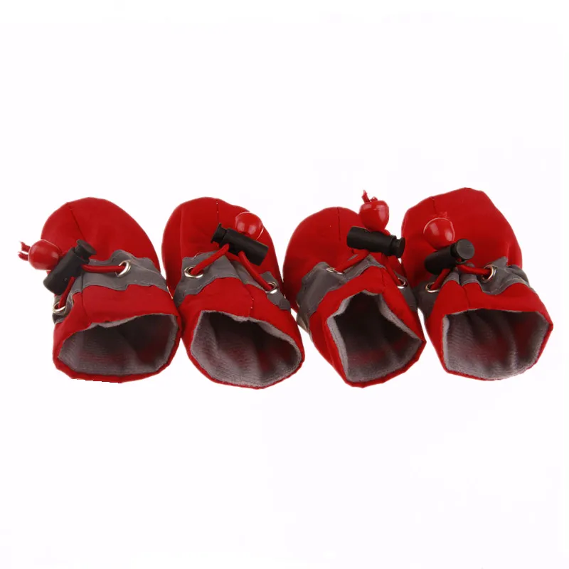 Red 4Pcs Pet Dog Winter Shoes Rain Snow Waterproof Booties Socks Rubber Anti-slip Shoes For Small Dog Puppy Footwear Pet Paw Care - Цвет: Red