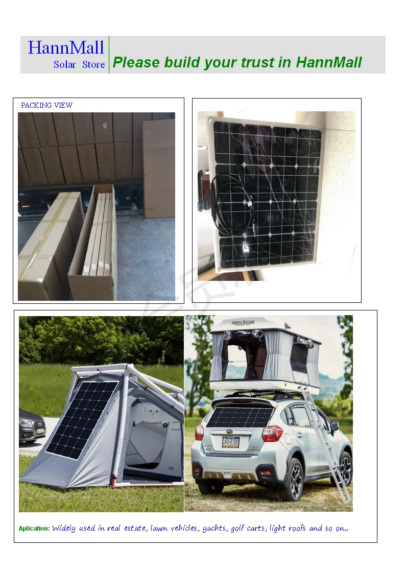 HannMall 18V 50W Flexible Solar Panel Solar Charger For 12V Car Battery Monocrystalline Cells For Hause,boat,roof with MC4 Cable