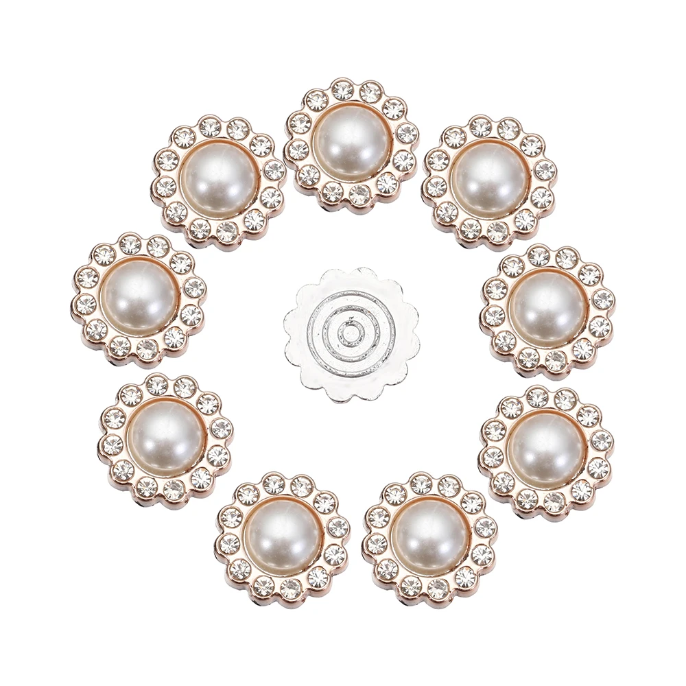 10Pcs 16mm Round Rhinestone Pearl Buttons | Vintage Sew-on Buttons For DIY Crafts & Clothing