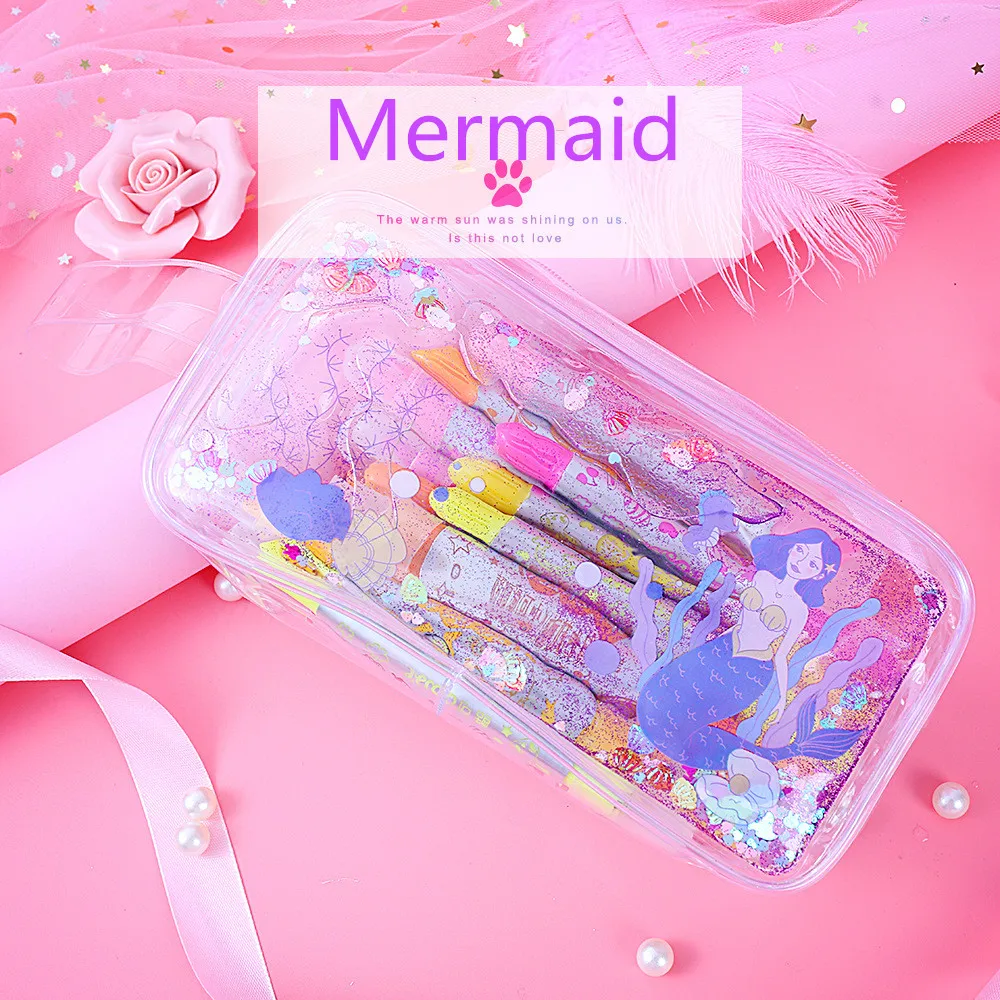 

Kawaii Quicksand Mermaid Pencil Case High Capacity Pencil Bag Transparent Glitter Pencilcase For Girls Pen Box School Supplies