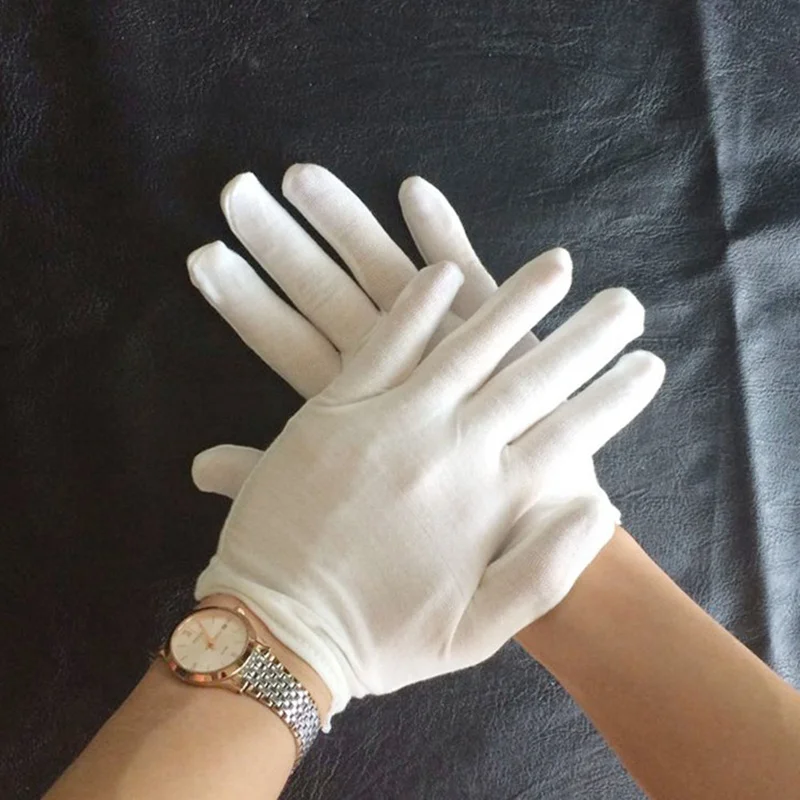 12 Pairs Elastic Nylon Yarn and Cotton Labor Working Gloves Hand Security Safely Protection Cover White
