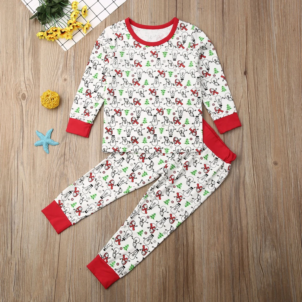 Рождественский пижамный комплект для маленьких мальчиков и девочек, топы с длинными рукавами+ леггинсы, штаны, комплект одежды, пижамные комплекты в полоску с круглым вырезом roupa infantil