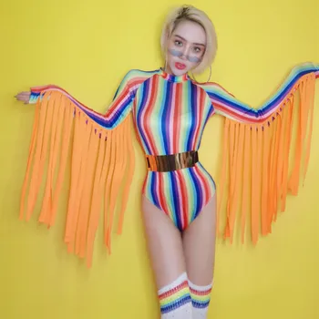 

Nightclub Female Singer Costumes DJDS Bar Color Long Sleeve Tassel Jumpsuit Gogo Dancer Performance Clothes Rave Outfit DQL2462