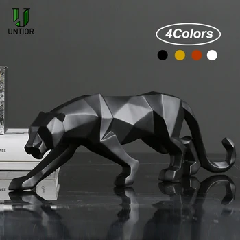 

UNTIOR Panther Statue Animal Figurine Abstract Geometric Style Resin Leopard Sculpture Home Office Decoration Gift