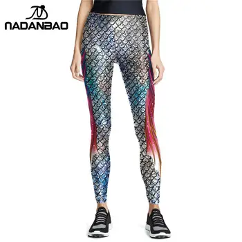 

NADANABO Spring Women Leggings For Fitness Silver Mermaid Pants Workout Elastic Leggins High Waist Trousers 3D Printed Legins