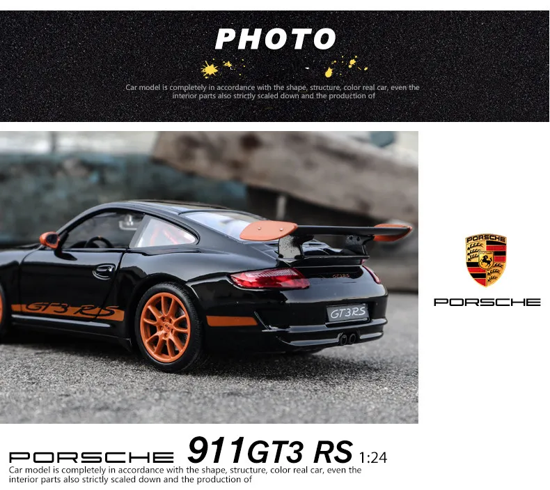 Welly 1:24 Porsche 911 GT3 RS blackcar модель автомобиля из сплава Моделирование Украшение автомобиля коллекция Подарочная игрушка Литье под давлением модель игрушка для мальчиков