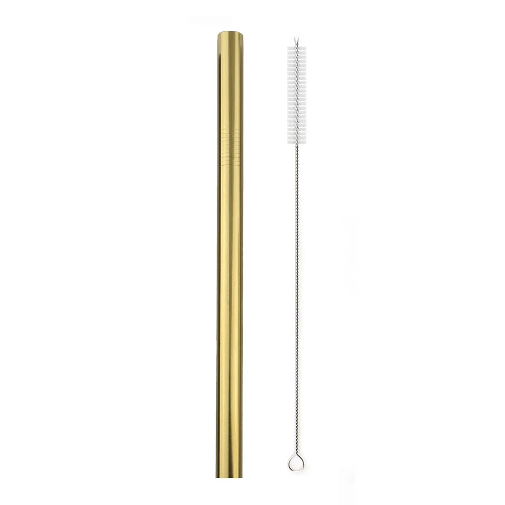 1Pcs Straight Gold 1 шт многоразовая Питьевая соломинка 12 мм металлическая соломинка набор 304 из нержавеющей стали соломинка жемчужный молочный коктейль пузырьковая чайная соломинка с чистящей щеткой - Цвет: 1Pcs Straight Gold
