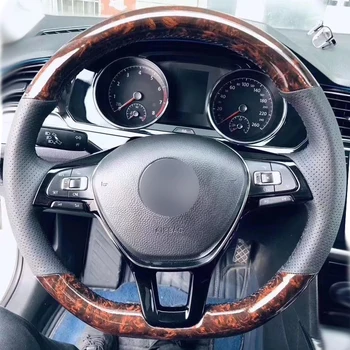 

Woodgrain Leather Black Leather Car Steering Wheel Cover for Volkswagen VW Golf 7 Mk7 New Polo Jetta Passat B8 Tiguan Sharan
