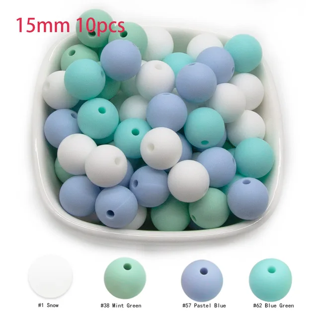 Cute-Idea 10pcs Baby Silicone Round Beads 9/12/15mm Food Grade Chewable Pearl Beads DIY Teething Pacifier Chain Toys Baby Goods 15MM-N