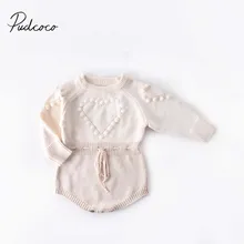 Коллекция года, осенне-зимняя одежда для малышей трикотажные боди свитер с узором из сердечек для новорожденных девочек и мальчиков теплые комбинезоны с эластичной резинкой