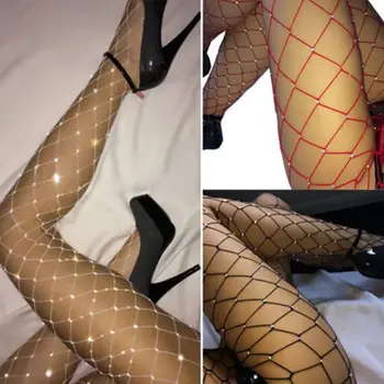

1pcs New Women Sexy Crystal Rhinestone Fishnet High Waist Sparkle Mesh Women Stocking Fishnet Net Mesh Pantyhose Stockings