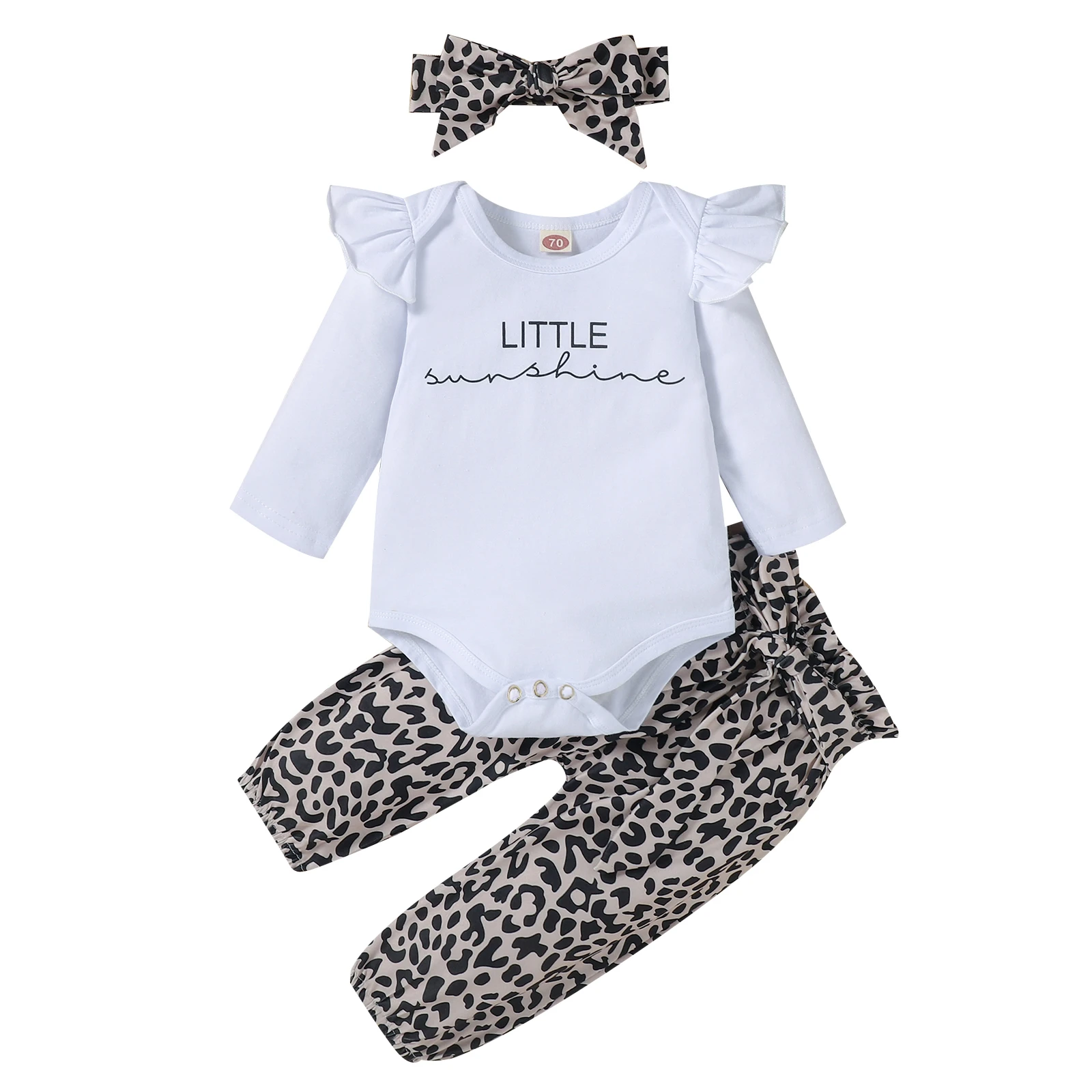 baby floral clothing set Baby Girls Clothes Set Letter Print Long Sleeve O-neck Romper+Leopard Print Trousers+Headband baby floral clothing set