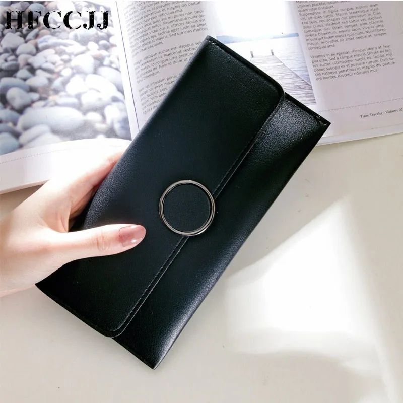 

2019 NEW Ring Buckle Wallet Women Long Cute Wallet Leather Women Wallets Design Purse Multifunction Clutch Cartera Mujer HC134