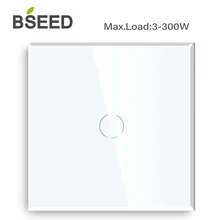 Bseed Mvava 1 Gang 1 Way EU Standard Light Touch Switch Black White Golden With Crystal Glass Panel 86*86mm