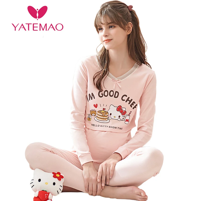 YATEMAO зимний пижамный комплект для беременных, хлопковая одежда для кормящих мам, одежда для сна для беременных