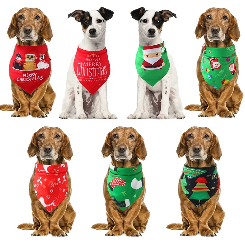 

Adjustable Dog Cat Bandana Pet Christmas Collar Scarf Bib Triangular Bandage Collars For Small Medium Large Dogs Cats