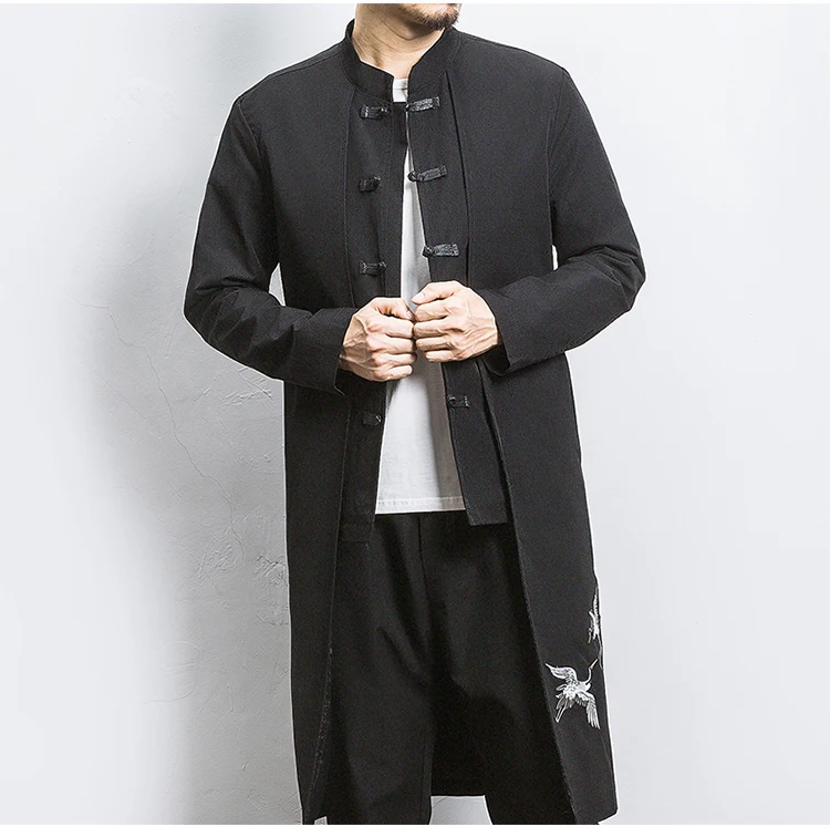 Sinicism Store, Мужская модная длинная куртка с вышивкой, Тренч, мужской Тренч с пряжкой в китайском стиле,, мужские весенние пальто, M-5XL одежда