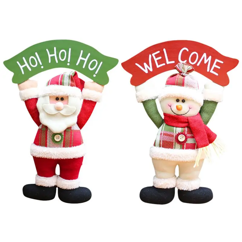 

Christmas Pendants Adorable Santa Claus/Snowman Doll Holding A Wooden Sign Decorative Hanging Ornament Holiday Home Decorations