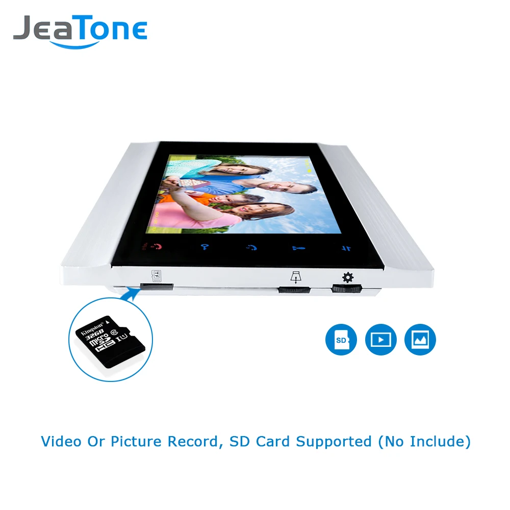 2 wire 7 inch Monitor Video Intercom Security System Touch Button Waterproof Camera Doorbell Multi-language menu Built-in Memory