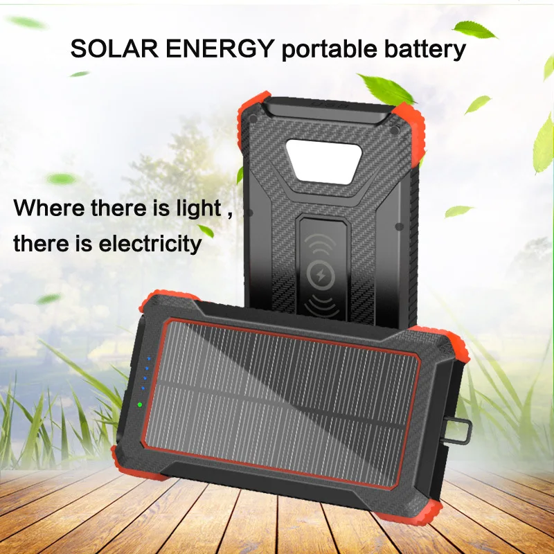 

Wireless 10000mah Powerbank Solar Power Bank Portable Charger 10000mAh External Battery Pack with Flashlight for Outdoor Camping