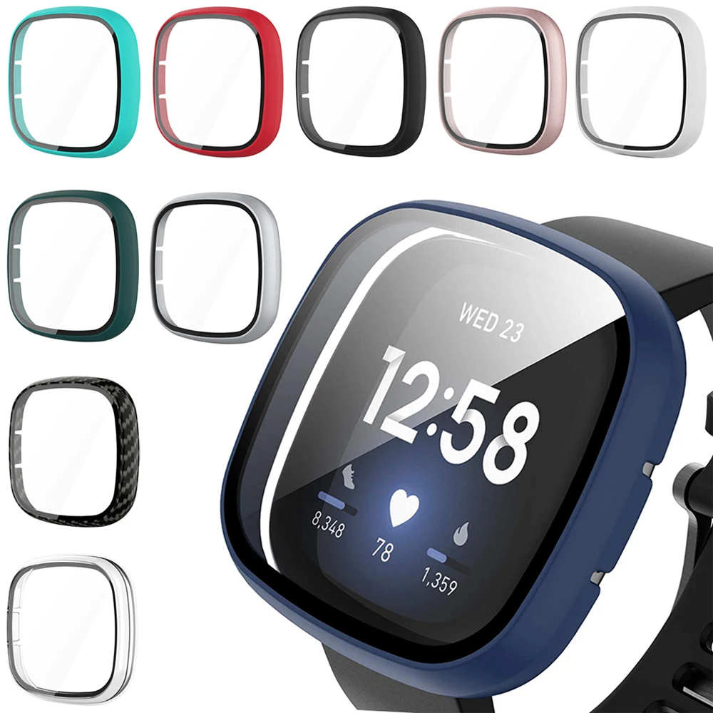 TPU Full Screen Protector Cover Case For Fitbit Versa 3 / Sense Smart Watch Bumper Shell Cases