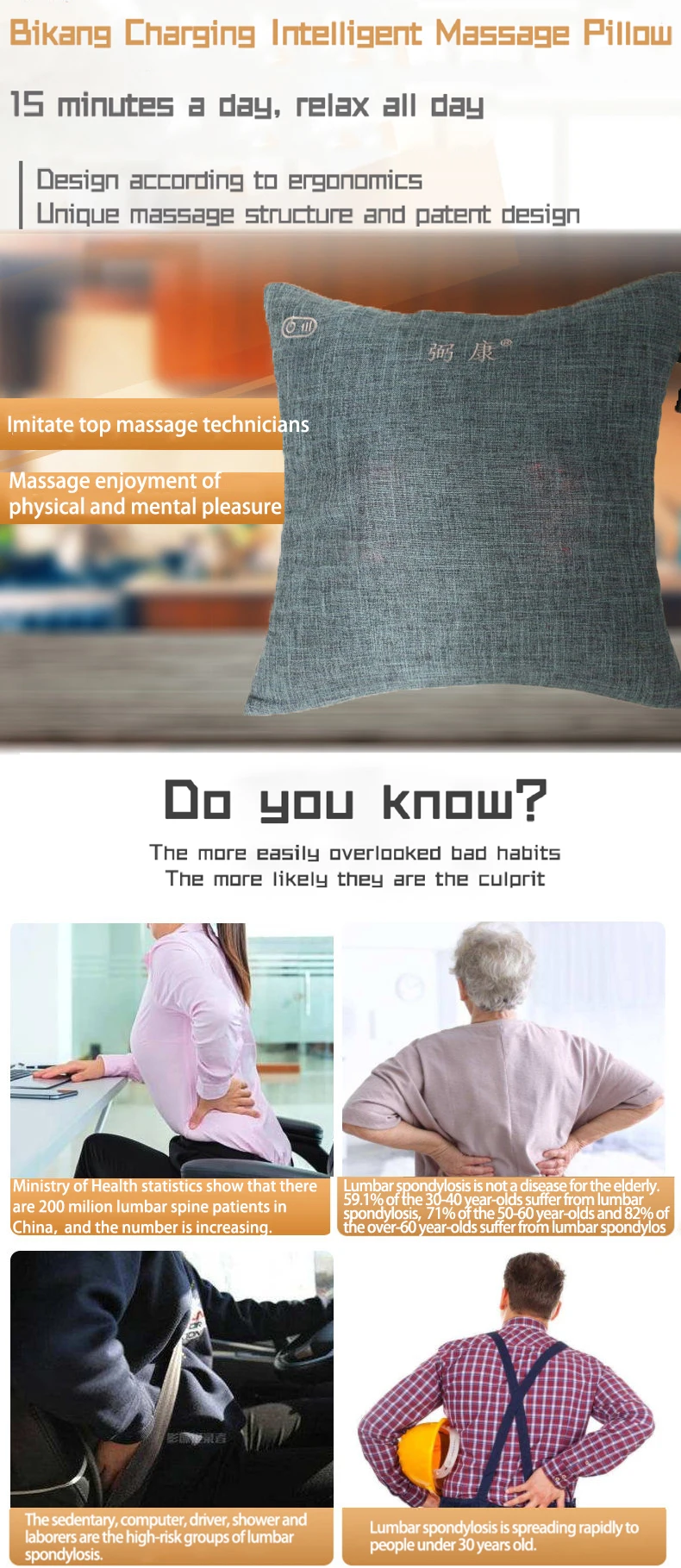 Becozy массажная подушка многофункциональный массаж затылочный шейный массажер Талия, плечо, задняя офисная Подушка перезаряжаемая авто
