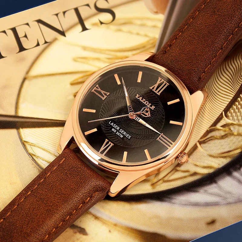 

Business Men Watch Luxury Brand Leather Strap Wrist Watch Roman Scale Dial Luminous Quartz Watches Waterproof Relogio Masculino