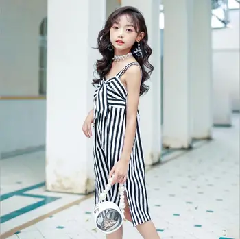 

2020 Korean style girls striped bow dress fashion cotton summer girls dresses 6-11 years F187