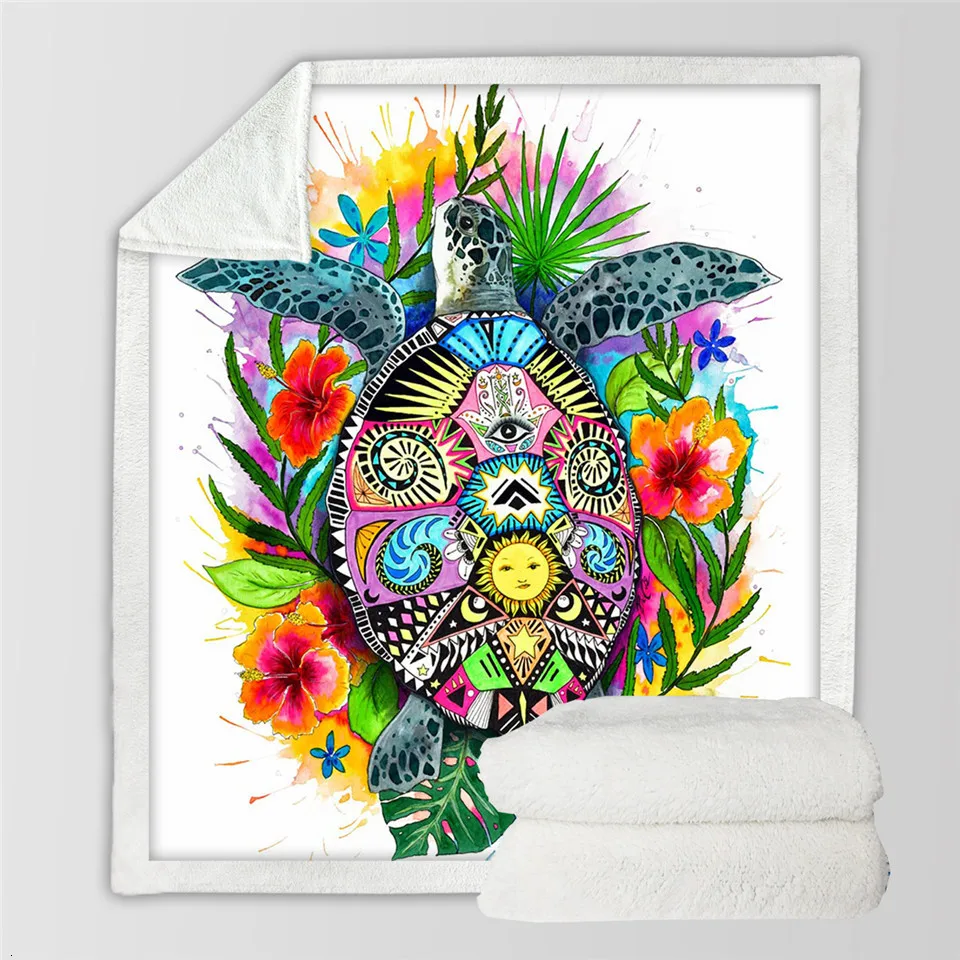 Turtle Life Pferd by Pixie холодное искусство микрофибра одеяло для кровати племенная лошадь пледы одеяло красочные Животные Постельные принадлежности акварель Бохо тонкое одеяло - Цвет: Turtle Life
