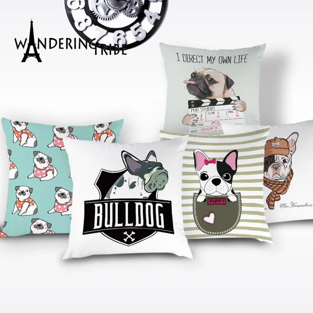 

Cartoon Creative Dog Cushion Covers French Bulldog Printing Throw Pillowcase Bulldog Cushions Cover Home Decoration Pillows Case