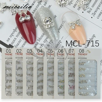 

30Pcs AB Clear 3D Nail Rhinestones Mix Size Bow Ties Crown Manicure Art Decorations Crystal Jewelry Accessories Metal Studs Tips