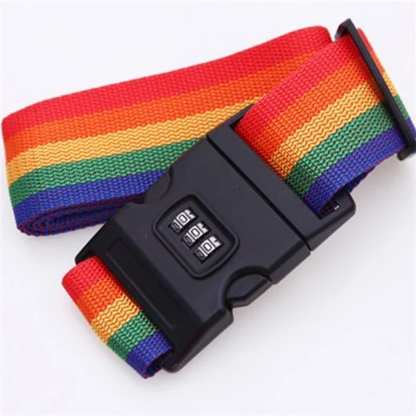 baggage Belt Travel Rainbow Adjustable Luggage Suitcase Strap with Coded Lock Secure Lock Safe 1.7m Belt Strap