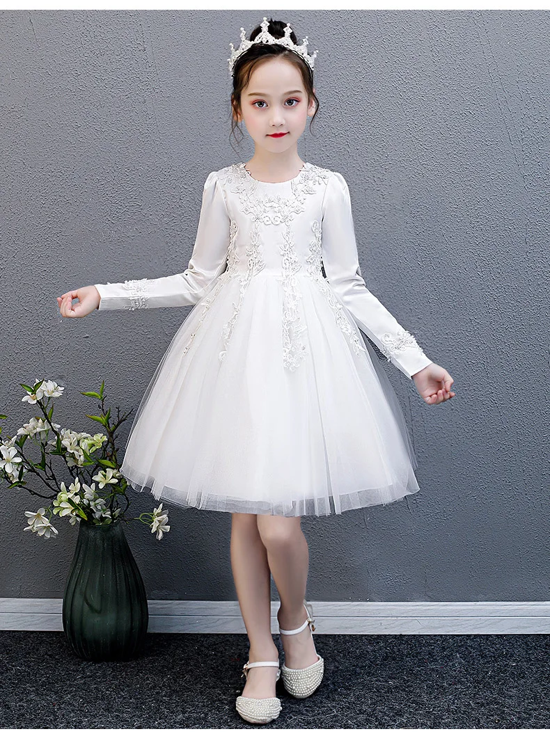 Г. Осеннее газовое платье принцессы с длинными рукавами для подиума одежда для выступлений торжественное платье с жемчужной вышивкой Новое Стильное платье для девочек
