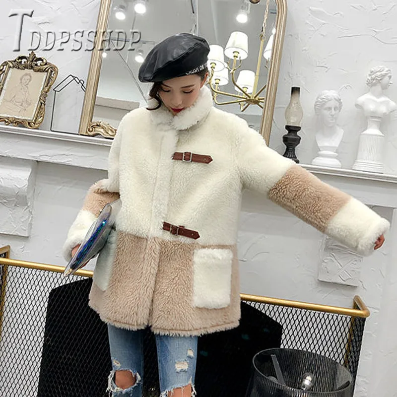 Верхняя одежда из овечьей шерсти элегантная теплая верхняя в стиле пэчворк зима