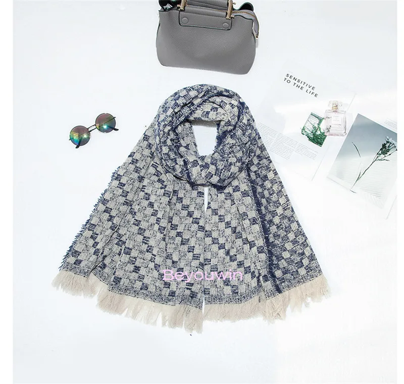 100pcs Plaid Winter Scarf tippet Women Foulard grid Scarves Fashion Casual Scarfs Pashmina cappa
