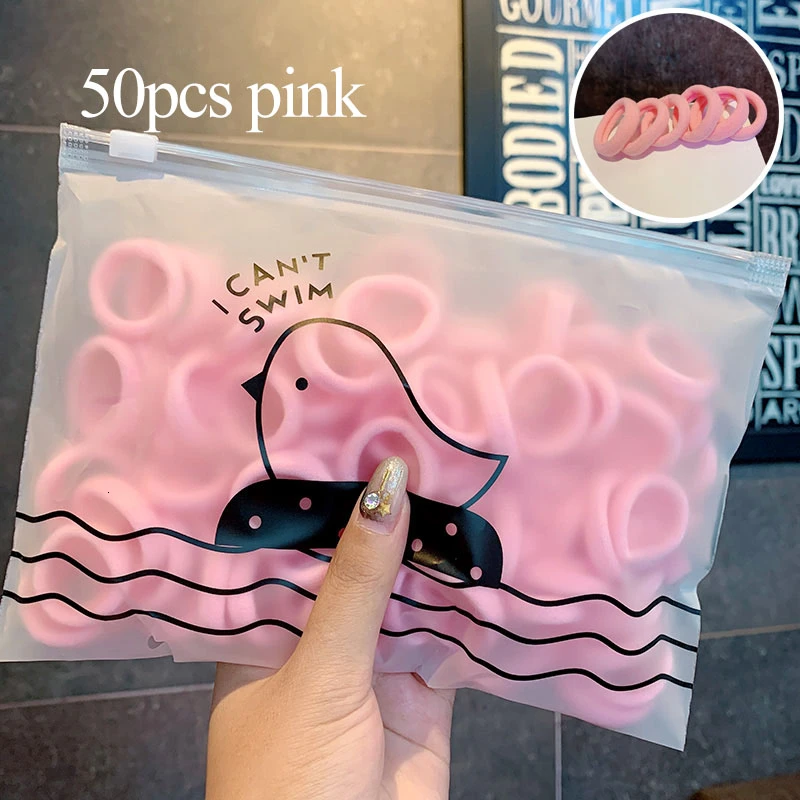 50pcs pink 50/100 шт./компл. и девочек цветной зарядный кабель в нейлоновый оплетке с небольшой резинки для волос Дети хвост держатель резиновые резинки для волос аксессуары - Цвет: 50pcs pink