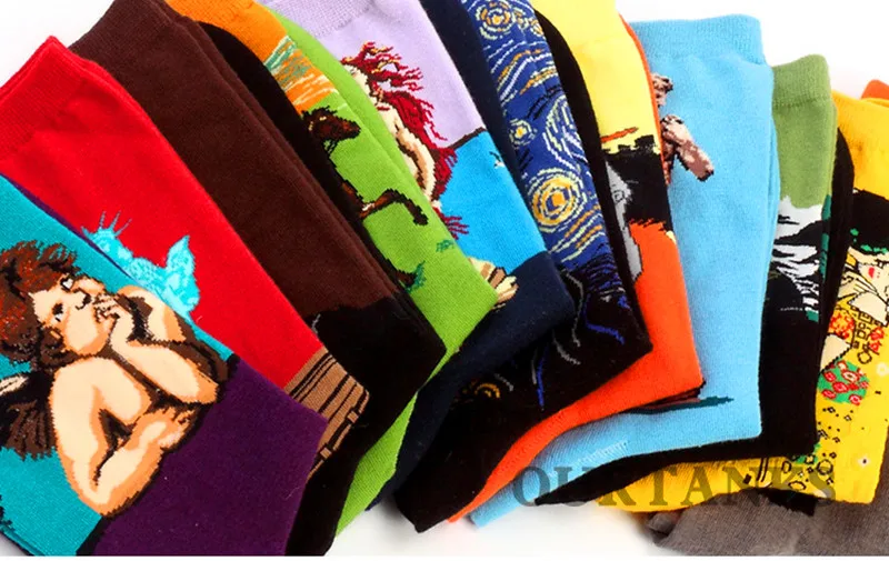 1 pair Hot Sale Classic Autumn Winter Retro Women Personality Art Van Gogh Mural World Famous Painting Female Sock Oil Socks