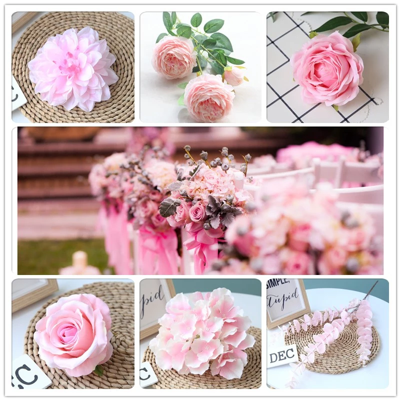 Pink Color Artificial Flower Wedding Rose Peony Hydrangea Plant Bridal Bouquet Decoration DIY Home Party Fake Flowers | Дом и сад