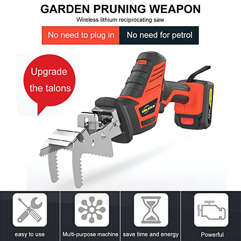 

Hand Electric Saw Reciprocating Saw Tools Wood Metal Cutting Machine Multifunction DIY Cordless Power Tool LED with 6pcs Blades