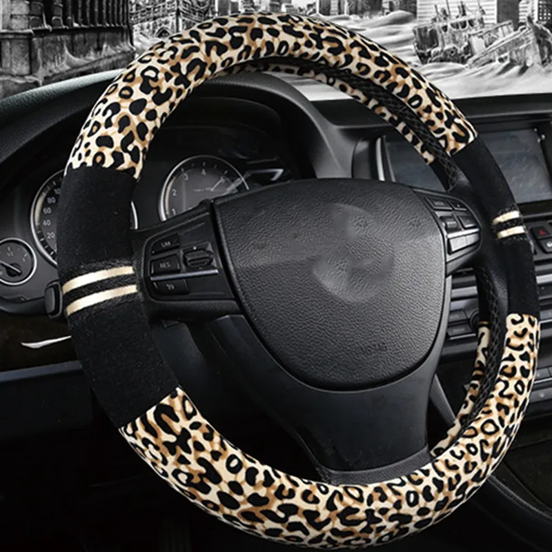 Осенне-зимний плюшевый авто чехол рулевого колеса автомобиля Леопард Модный чехол на руль автомобиля-Стайлинг