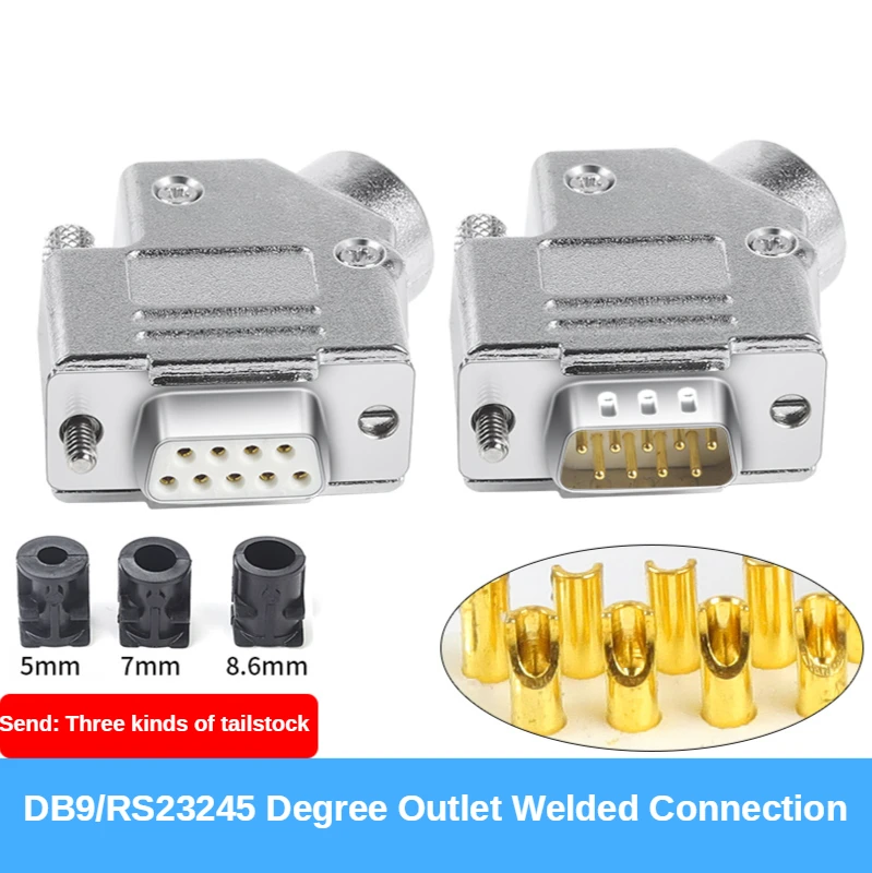 

DB9 welding head COM head RS232/485 serial port plug 9-pin 45-degree outlet hole metal hood 45-degree shell