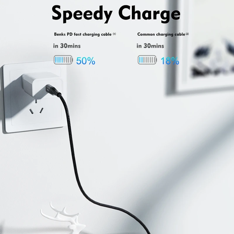 Benks M11 3A 8 Pin USB c PD MFI кабель для быстрой зарядки, Длина: 1,2 м
