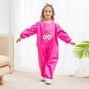 

75-125cm Siamese children smock blouse anti-dressing dinner clothes boys and girls waterproof painting clothes play suit