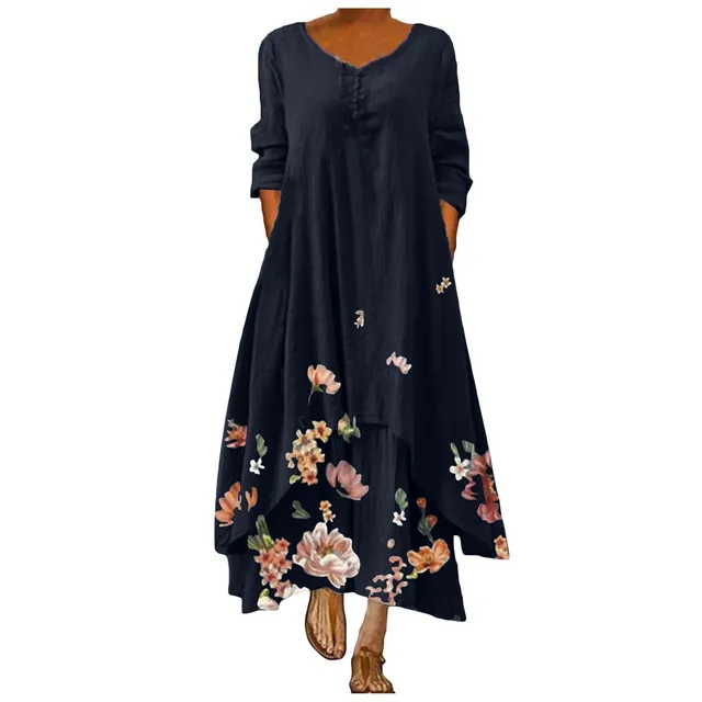 Dress Summer Style European and American Fashion Popular Printed Long Sleeved Dress Female ins Online Trend hot sale