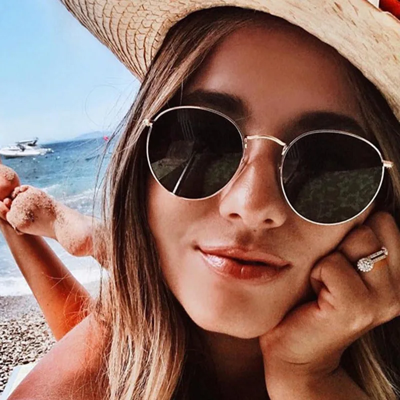 sunglasses for women Round Style Glasses Metal Eyeglasses Frame UV400 Casual Sunglasses Outdoor Accessories Gafas De Sol Redondas rose gold sunglasses