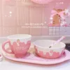 1Pc Kawaii Pink Strawberry  Pattern relief non-slip rice bowls soup bowls tableware restaurant dessert bowl ► Photo 3/5